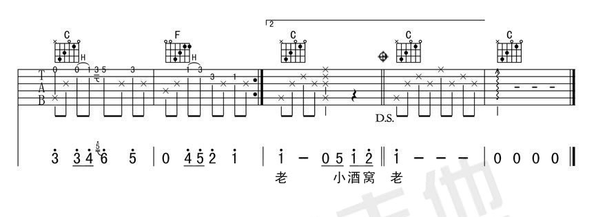 小酒窝吉他谱_林俊杰_C调图片谱完整版-C大调音乐网