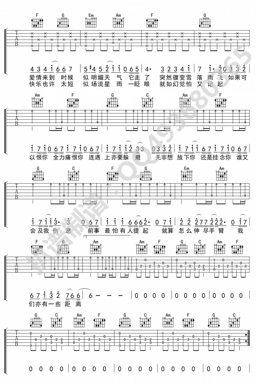 爱在记忆中找你吉他谱_林峰_图片谱完整版-C大调音乐网