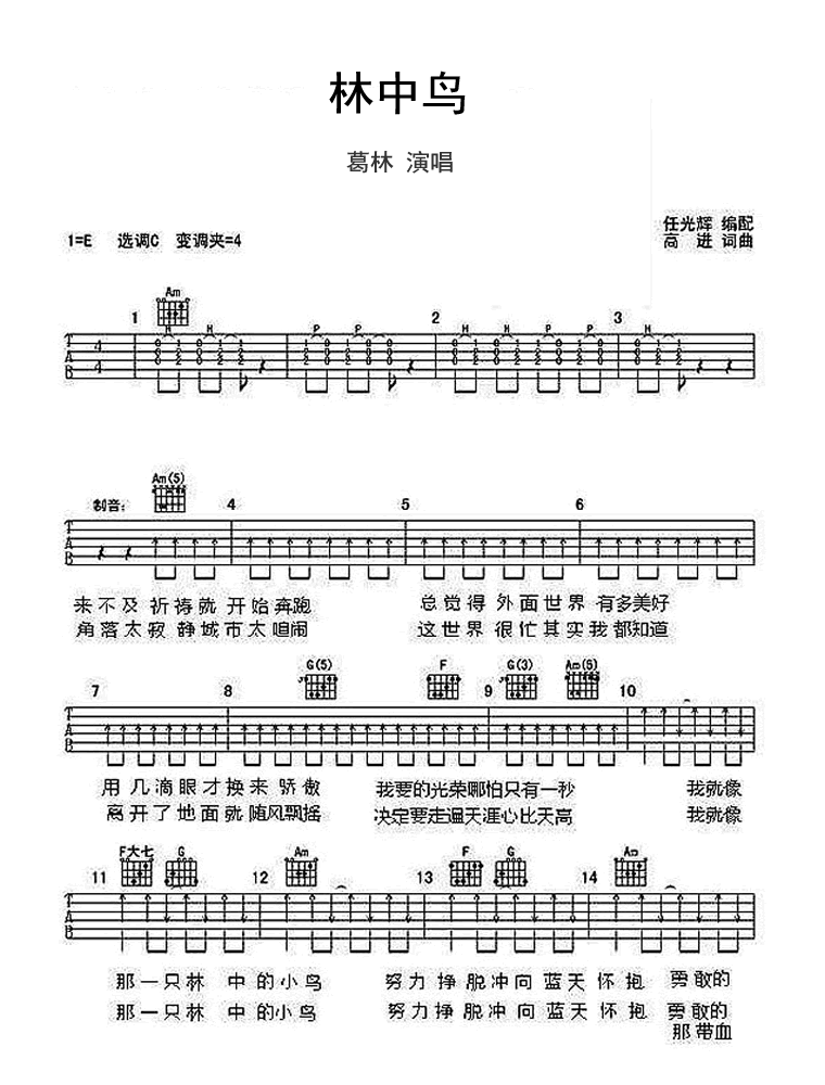 林中鸟六线谱_葛林_图片谱完整版-C大调音乐网