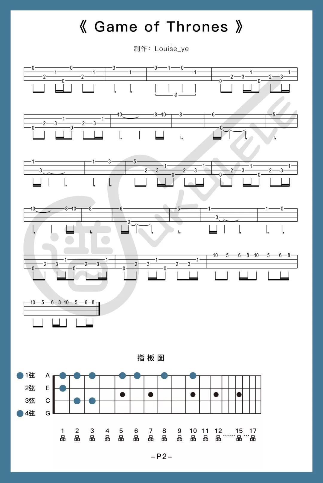 新手单音「Game of Thrones」指弹谱（权力的游戏 ）-C大调音乐网