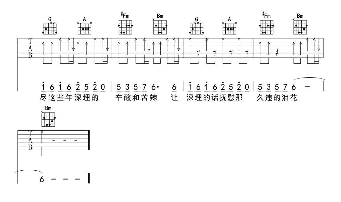 兄弟抱一下六线谱_庞龙_图片谱完整版-C大调音乐网