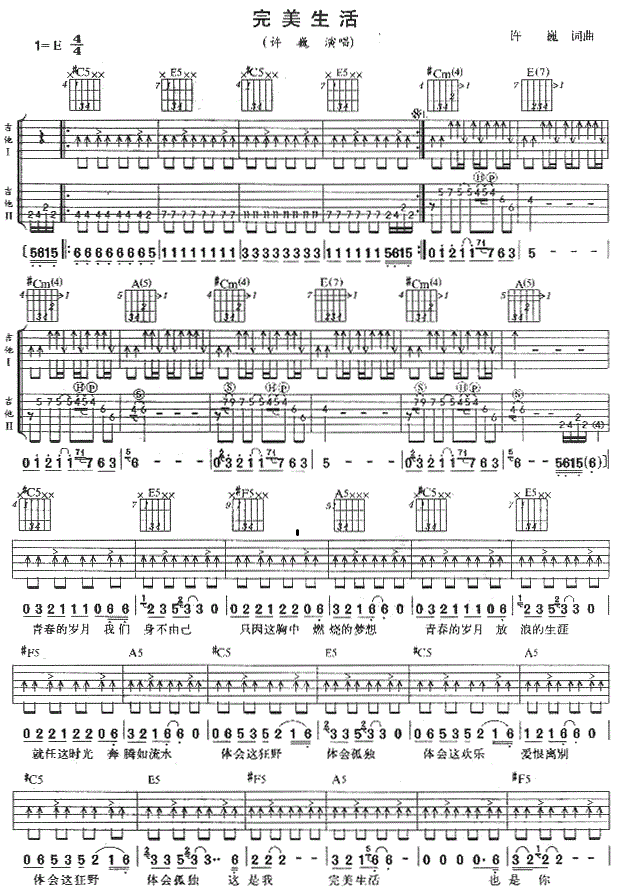 完美生活_许巍_图片谱完整版-C大调音乐网