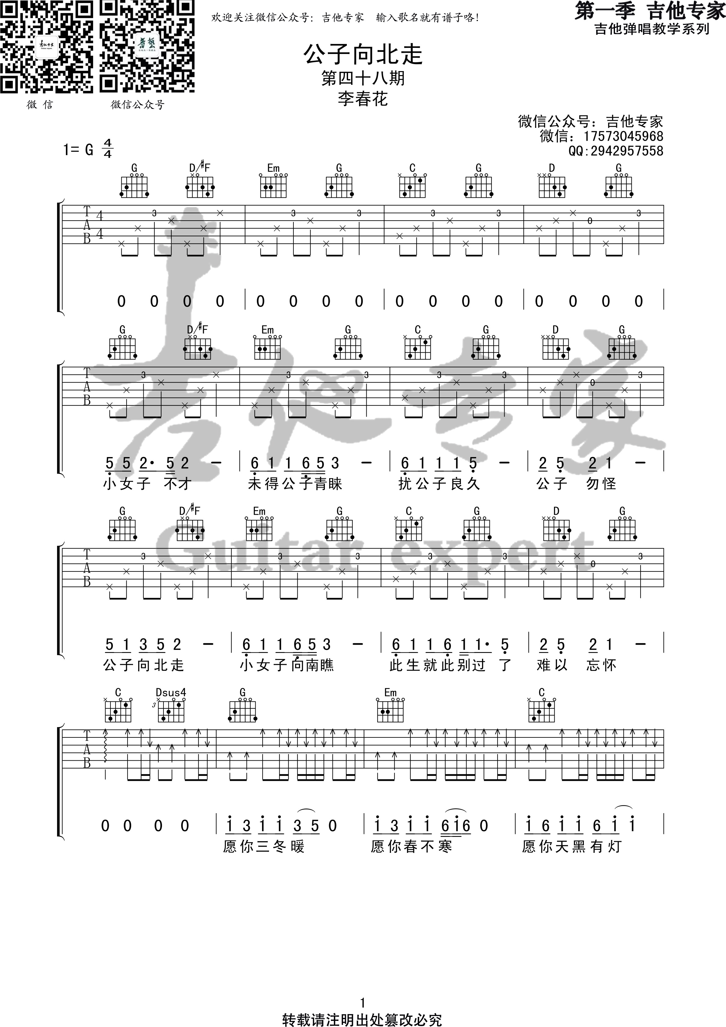 公子向北走(音艺吉他专家弹唱教学:第一季第48集)-C大调音乐网