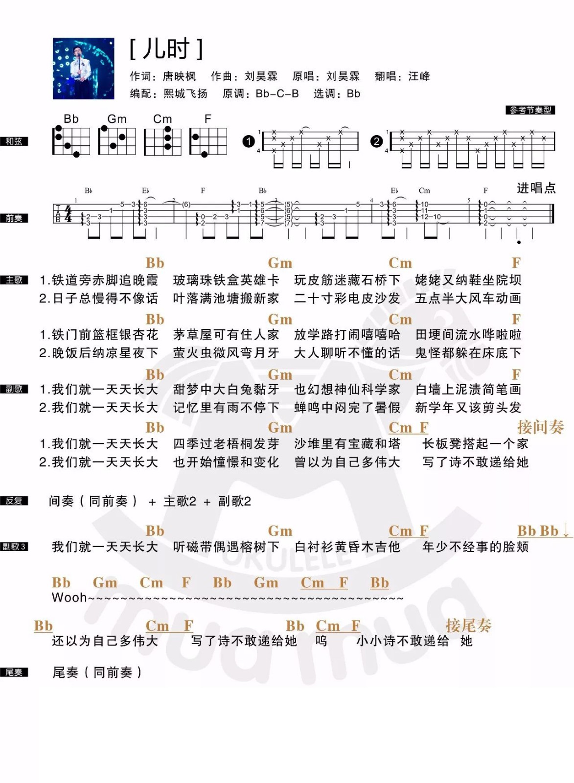 总有一句唱出了你的《儿时》 汪峰版-C大调音乐网