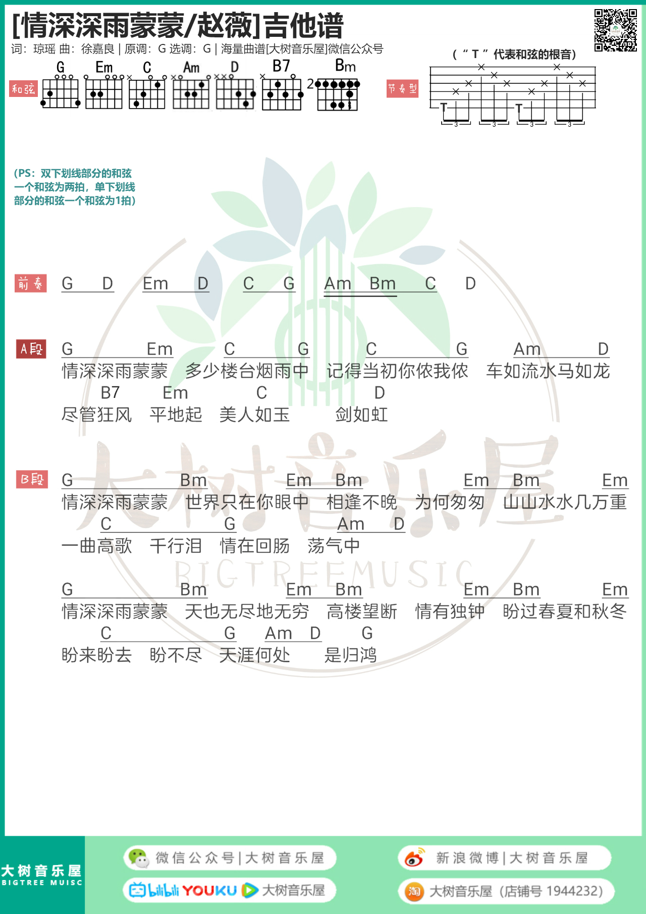 《情深深雨蒙蒙》吉他谱-C大调音乐网