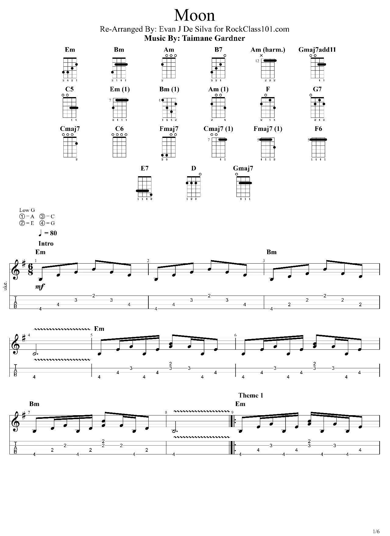 Taimane余音绕梁的天籁之声 《 Moon》 ukulele指弹曲谱-C大调音乐网