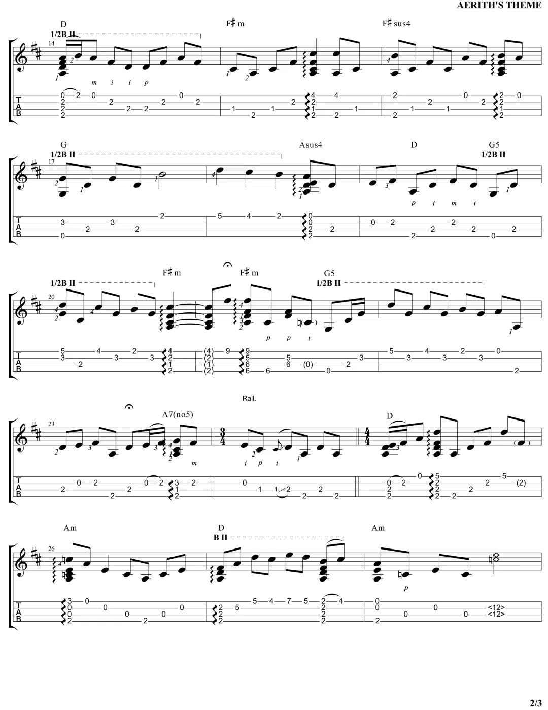 最终幻想BGM『爱丽斯的主题曲』 ukulele指弹曲谱-C大调音乐网