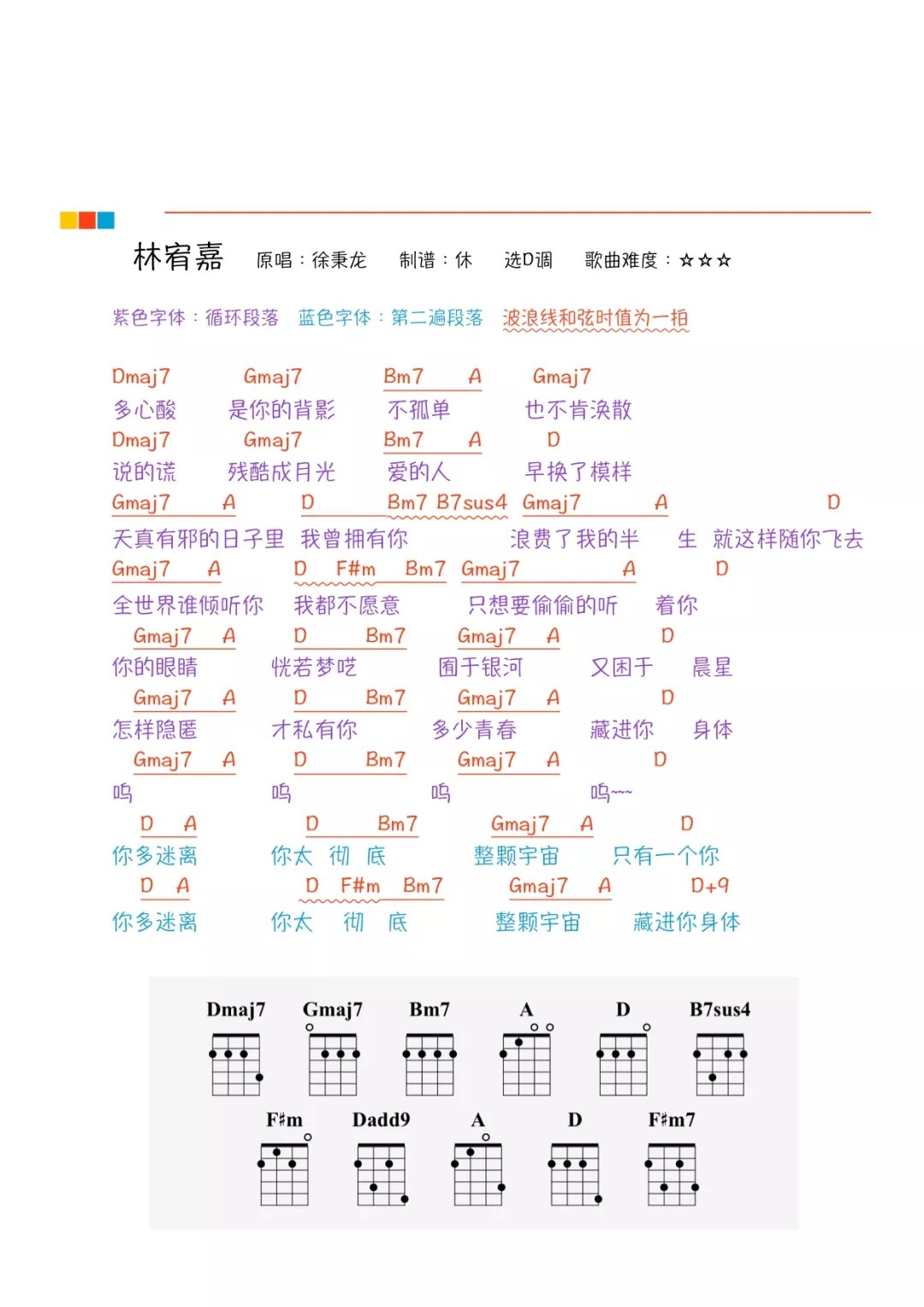 《林宥嘉》ukulele弹唱谱-徐秉-C大调音乐网