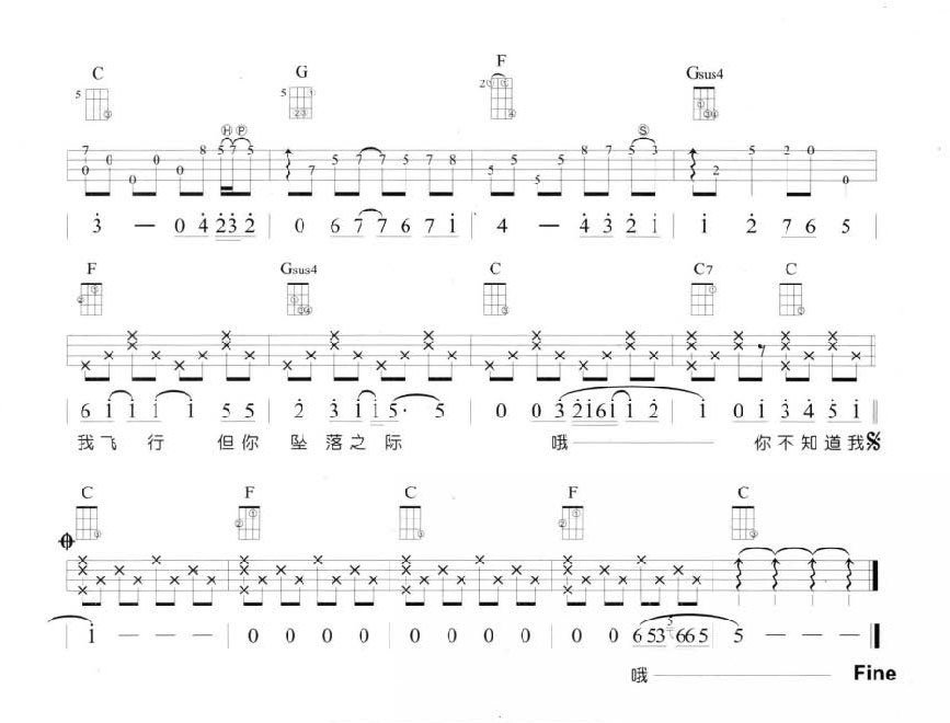 尤克里里练习乐曲《你不知道的事》 王力宏 尤克里里指弹曲谱-C大调音乐网