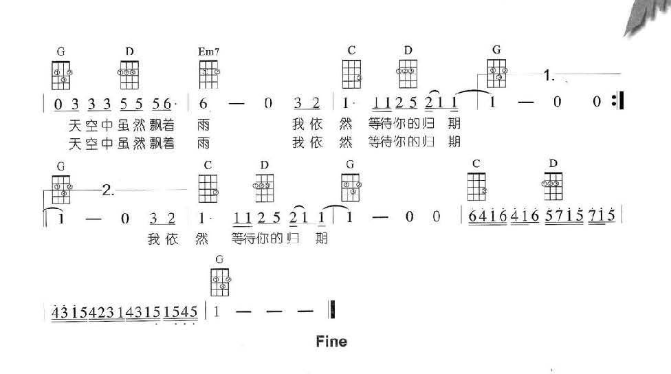 尤克里里精选乐曲【外面的世界】 齐秦 尤克里里弹唱曲谱-C大调音乐网