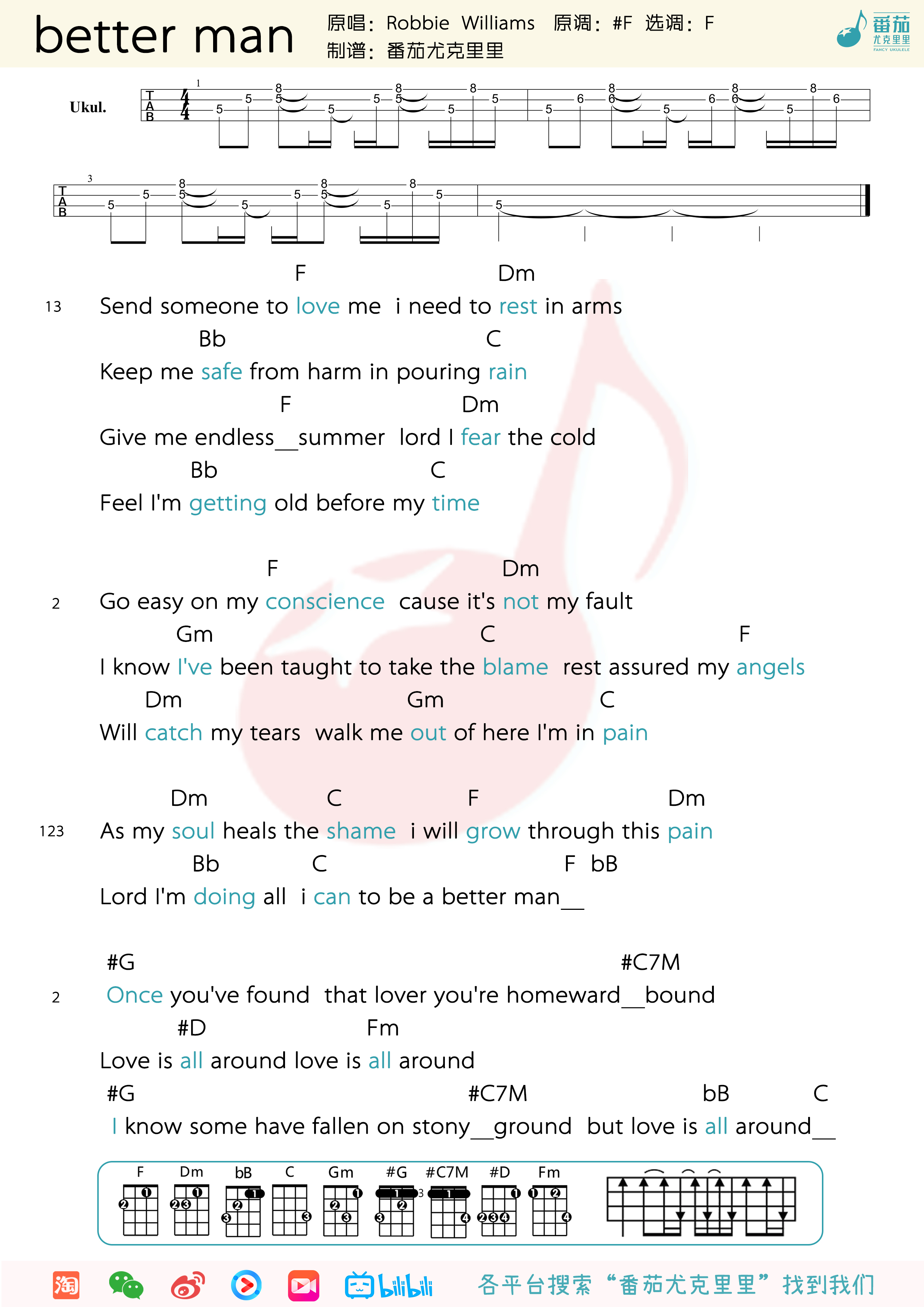 《Better man》ukulele弹唱教学-Robbie Williams-C大调音乐网