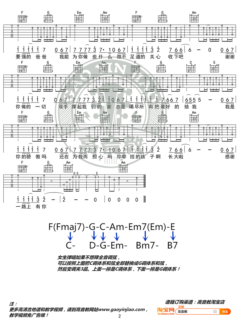 《父亲 C调精华版》吉他谱-C大调音乐网
