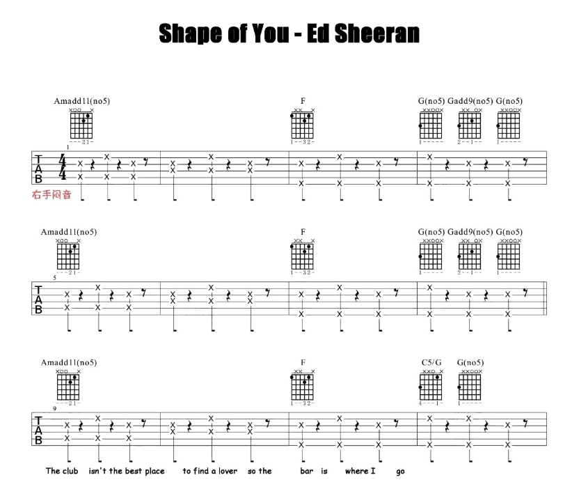 Ed Sheeran《Shape of you》-C大调音乐网