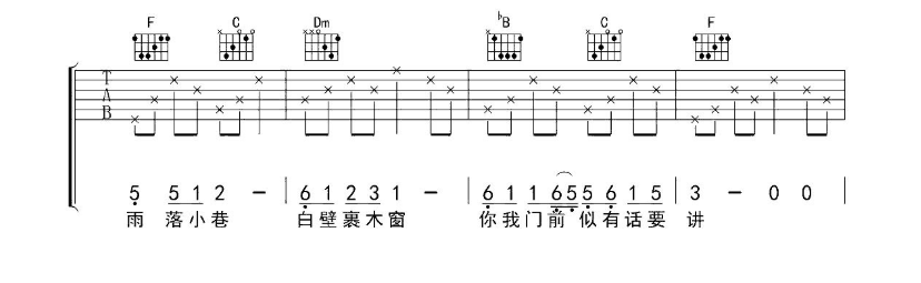 崔开潮《雨巷》F调吉他谱-C大调音乐网