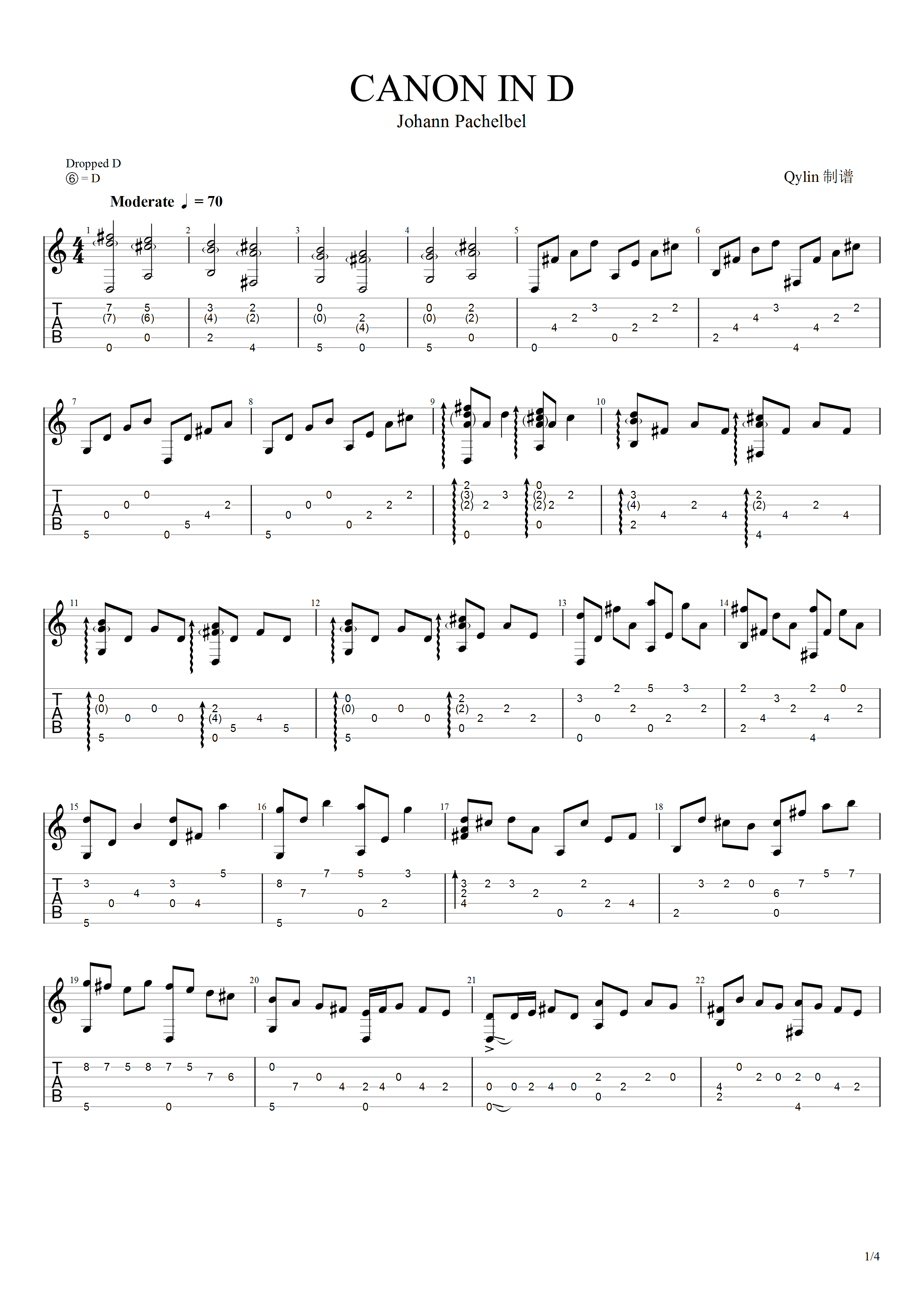 《CANON IN D》吉他谱-C大调音乐网