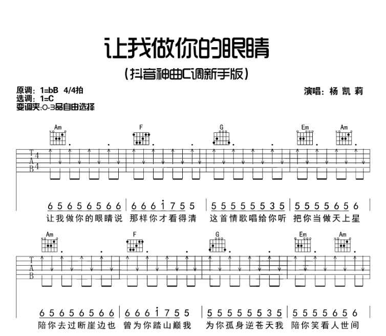 杨凯莉《让我做你的眼睛》-C大调音乐网