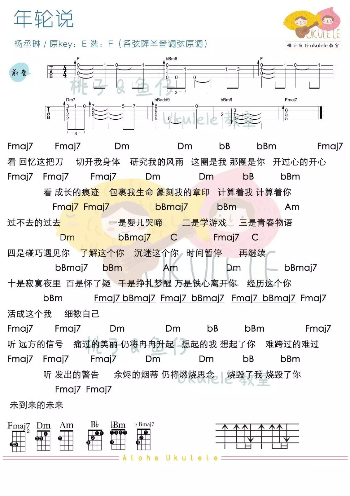 《年轮说》尤克里里弹唱曲谱-C大调音乐网