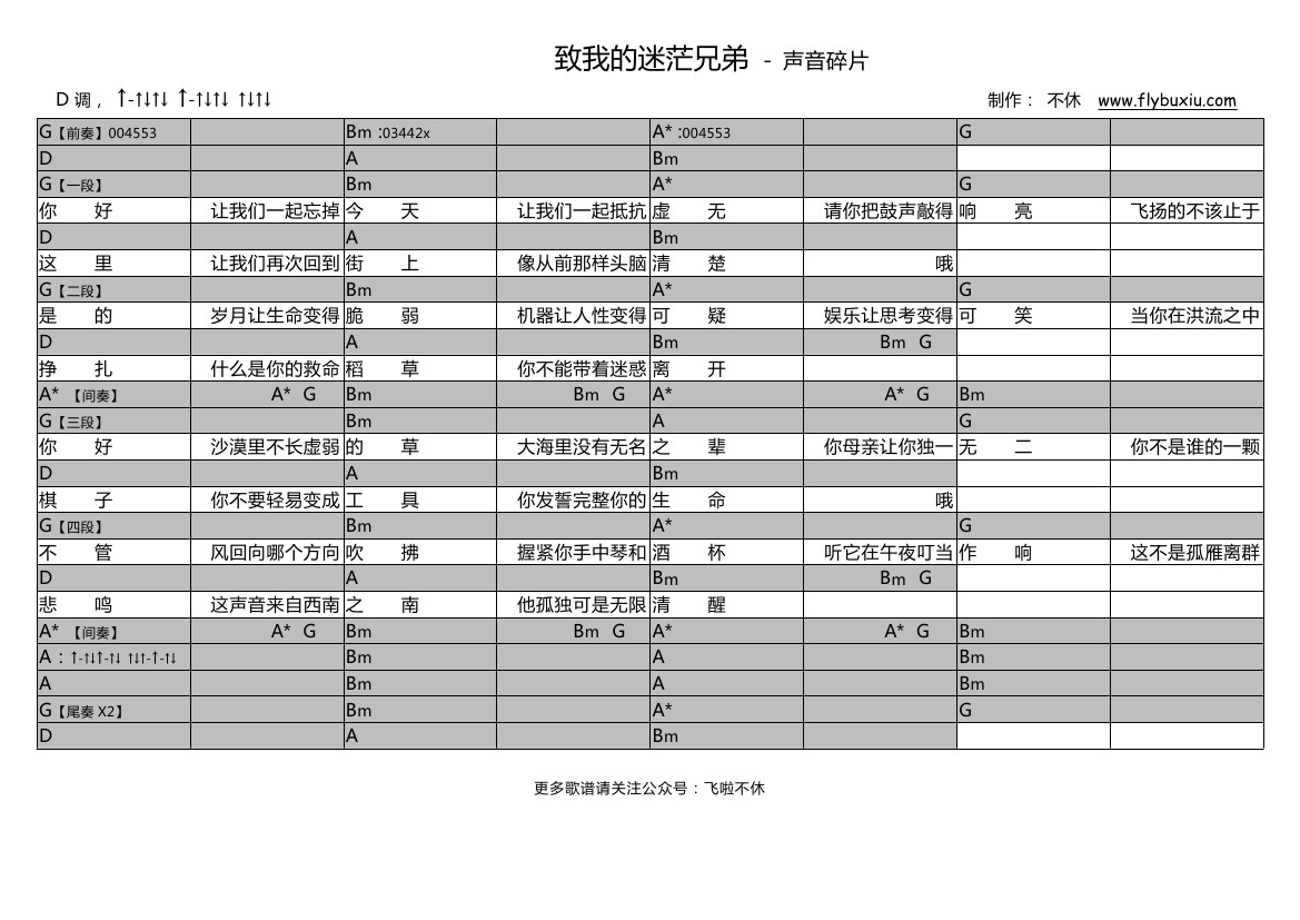 致我的迷茫兄弟（弹唱谱）-C大调音乐网