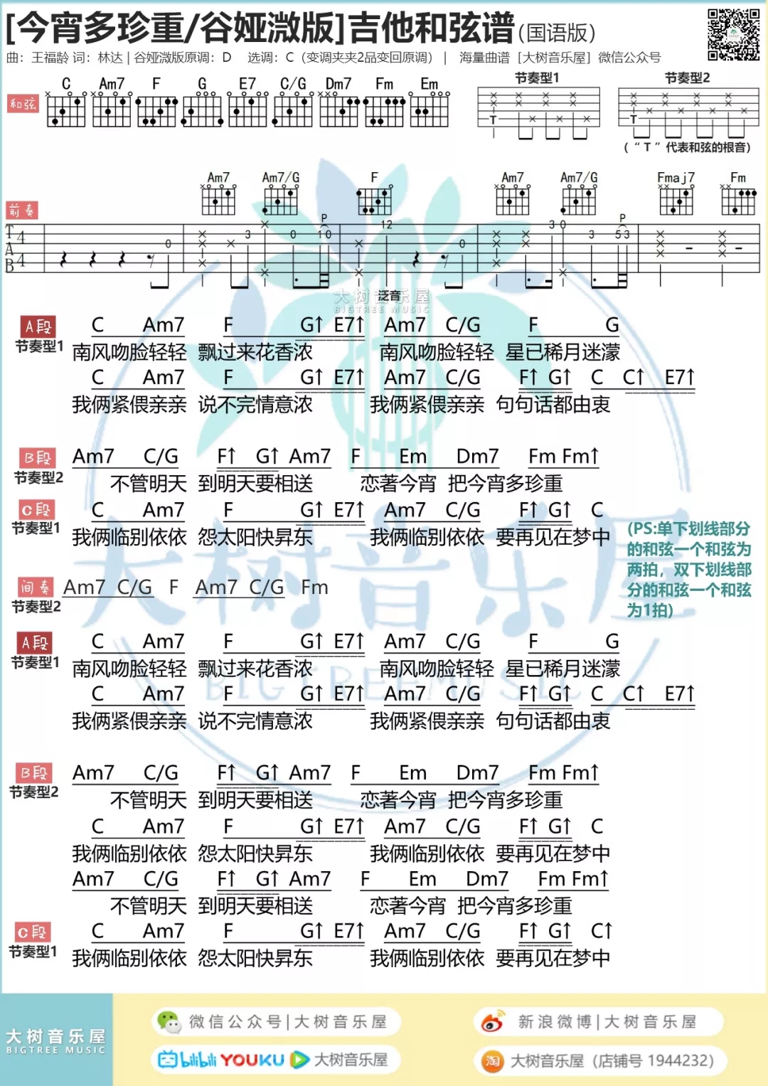 今宵大厦 - 今宵多珍重(谭嘉仪/谷娅溦 - 大树音乐屋)-C大调音乐网