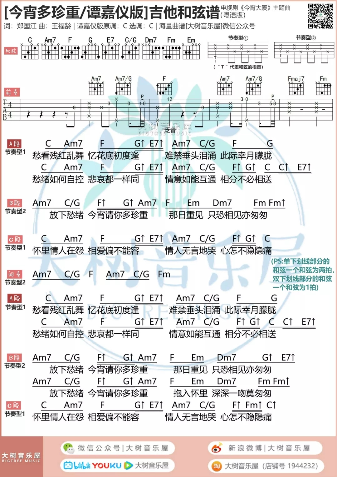 今宵大厦 - 今宵多珍重(谭嘉仪/谷娅溦 - 大树音乐屋)-C大调音乐网