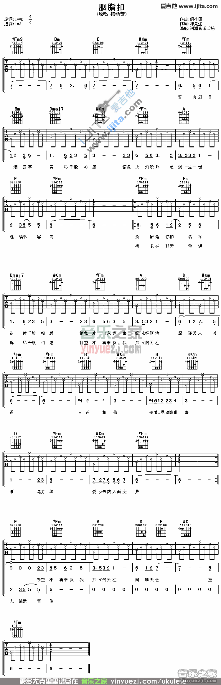 《胭脂扣》张国荣 尤克里里弹唱谱-C大调音乐网