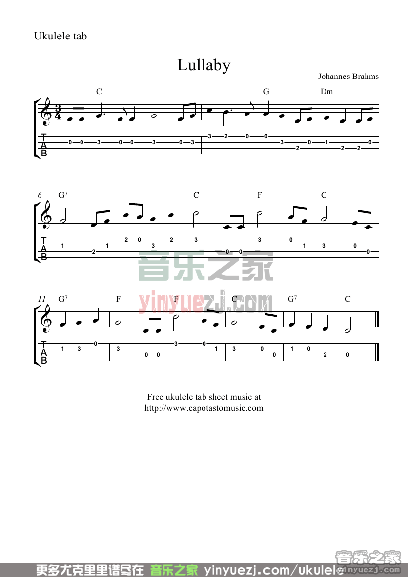 《lullaby》尤克里里指弹谱-C大调音乐网
