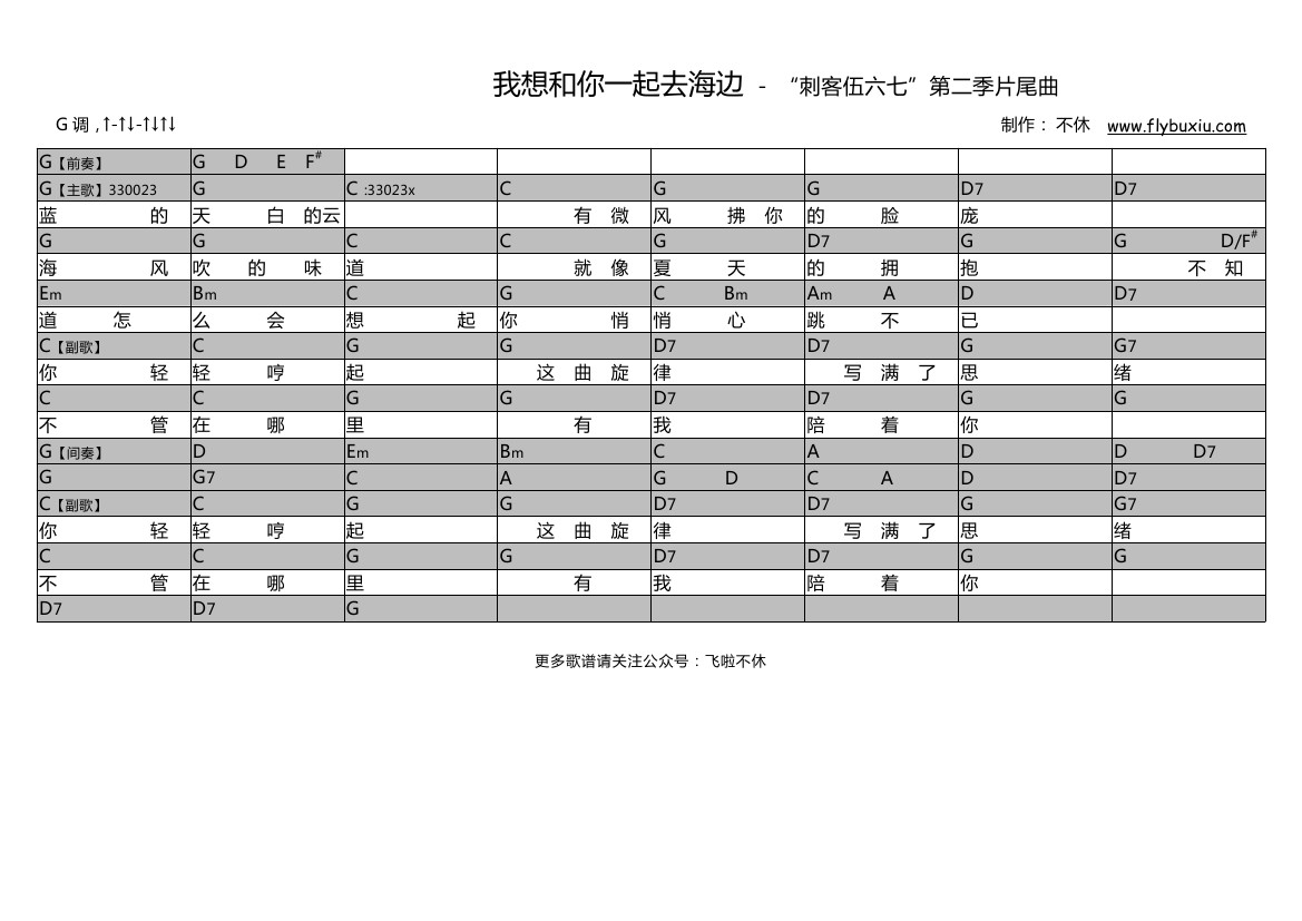 我想和你一起去海边（“刺客伍六七”第二季片尾曲）-C大调音乐网