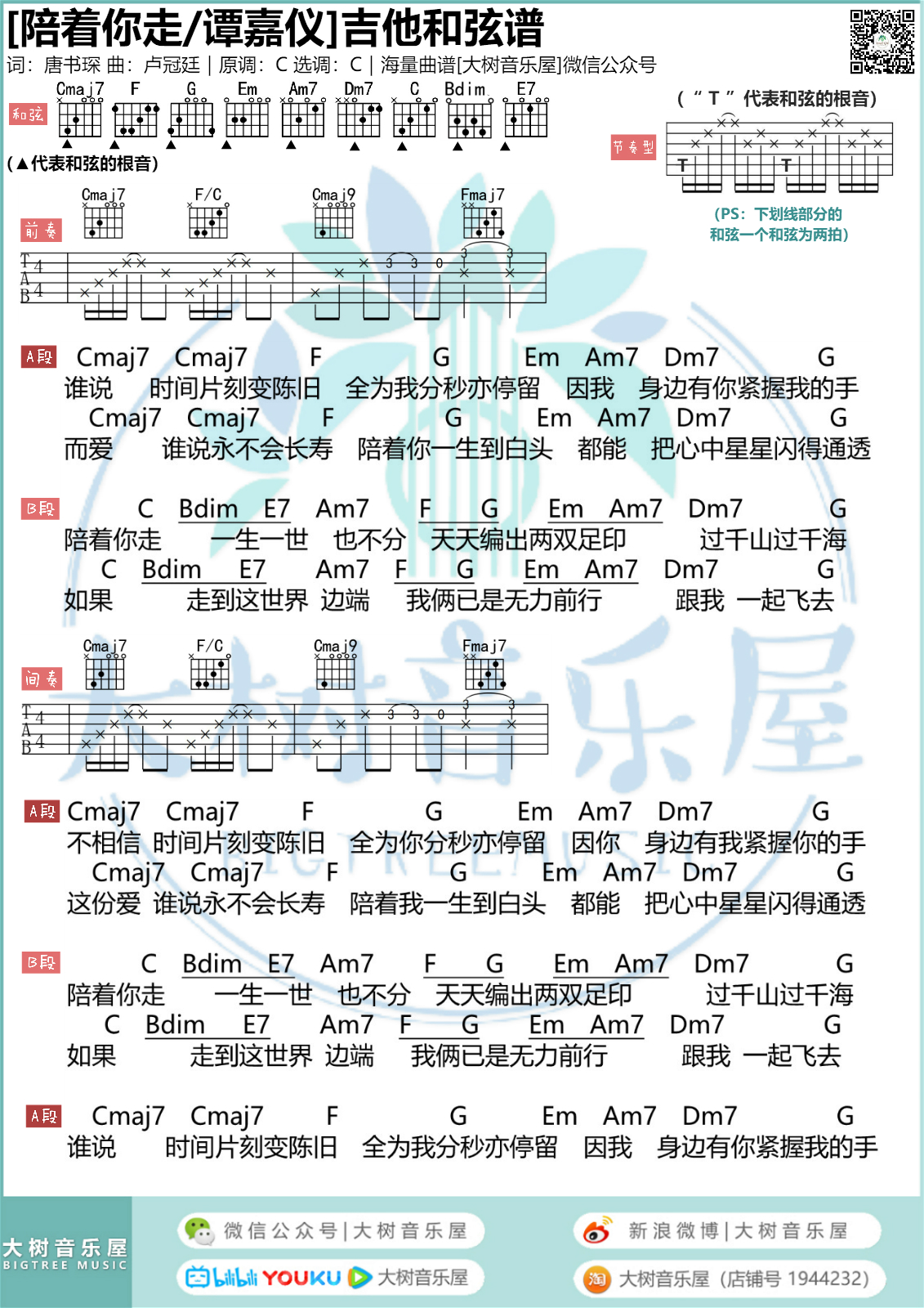 《陪着你走》吉他谱-C大调音乐网