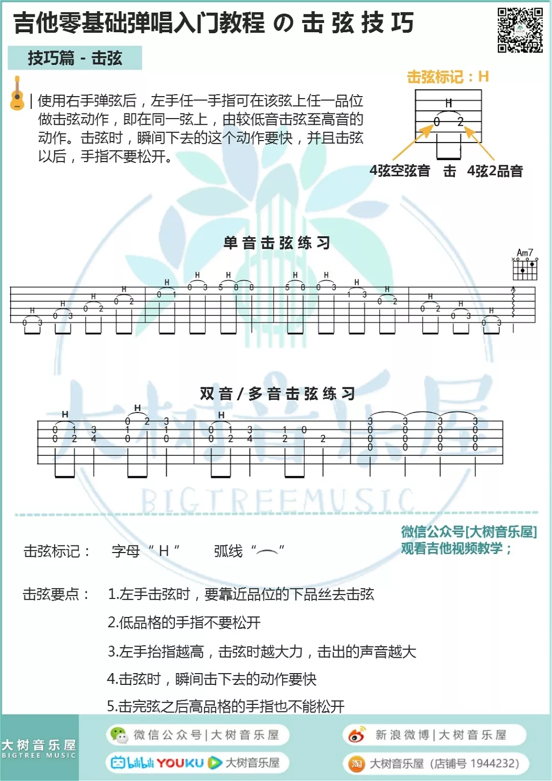 正确的吉他击弦技巧 （吉他零基础入门 大树音乐屋）-C大调音乐网