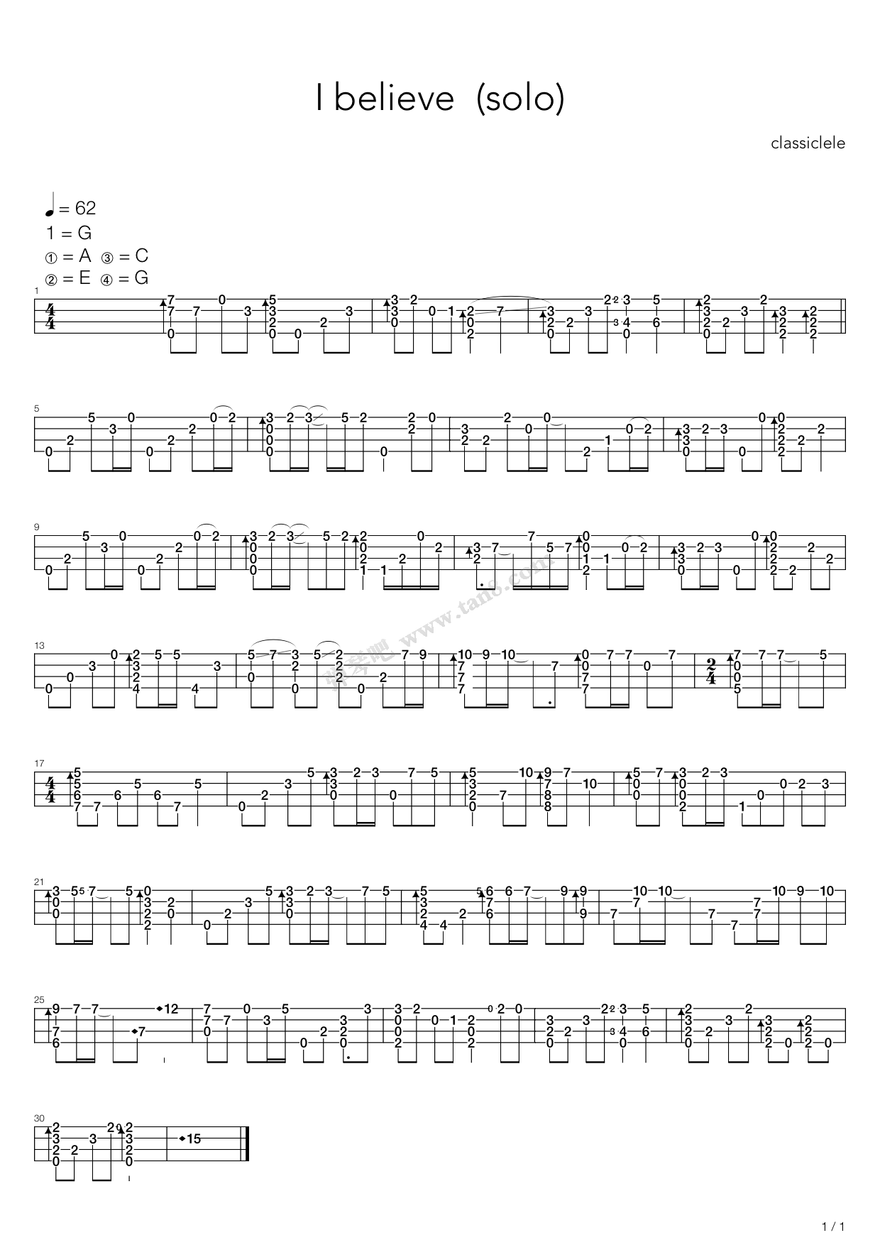 《我的野蛮女友 - I believe》吉他谱-C大调音乐网