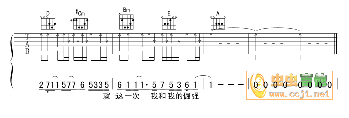 《倔强》_高清吉他谱-C大调音乐网