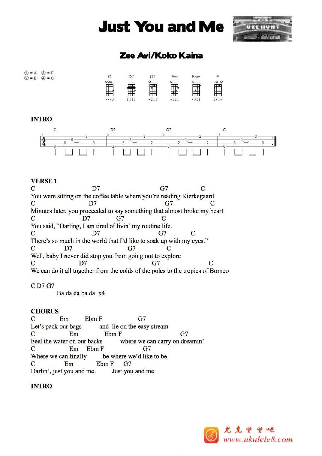 《Just You And Me》尤克里里弹唱谱-C大调音乐网