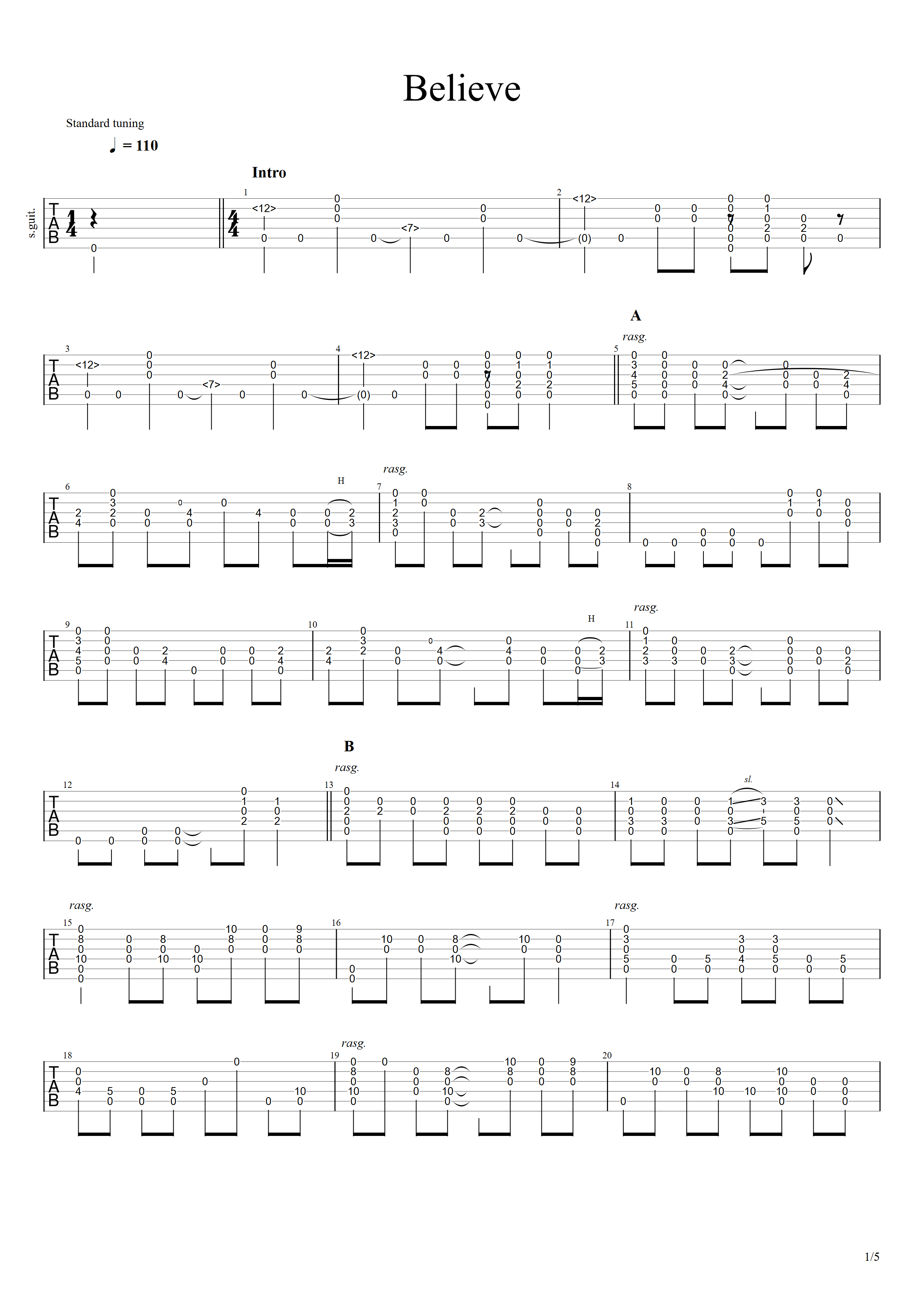 Believe（原版）-C大调音乐网