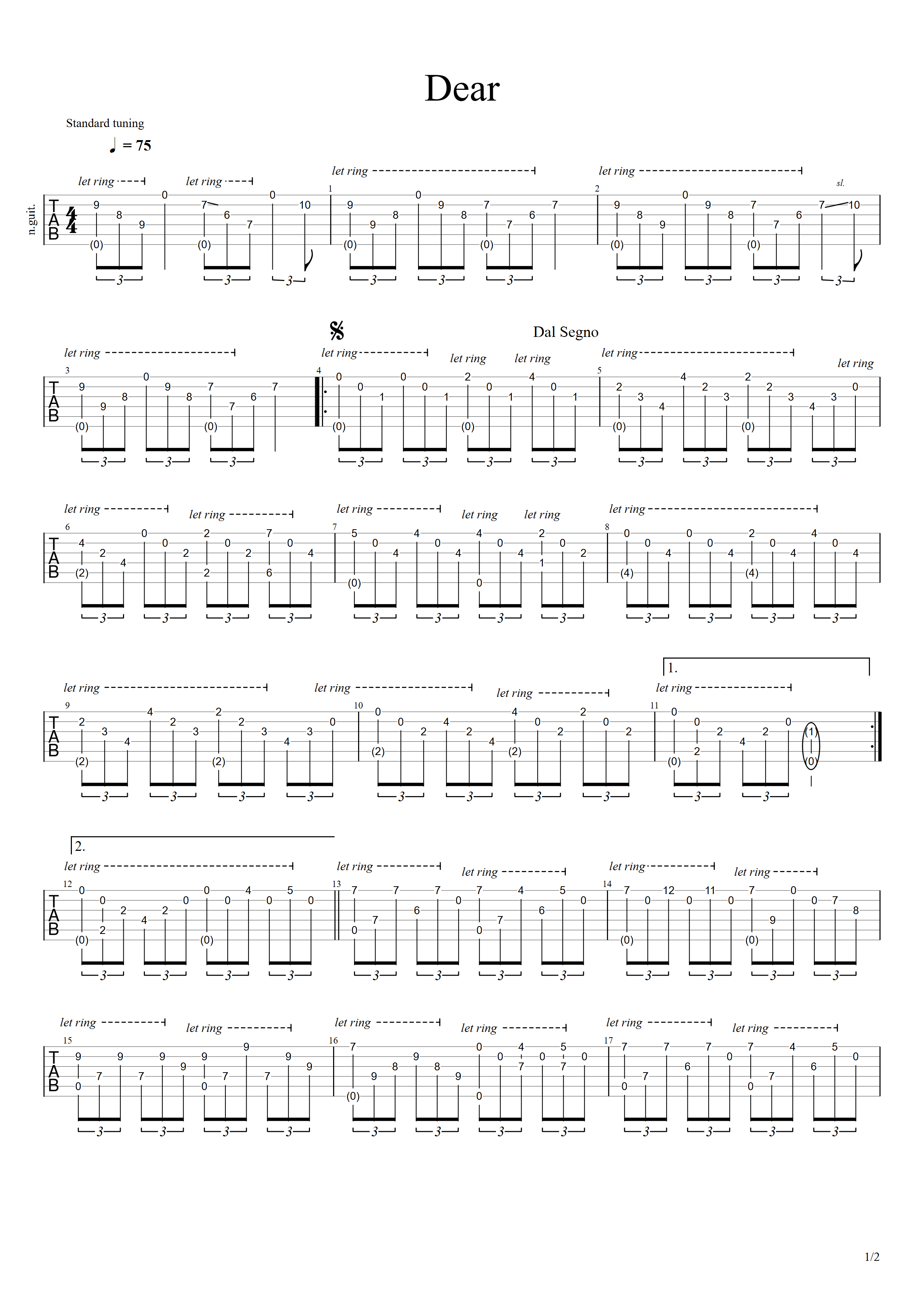 Dear（原版）-C大调音乐网