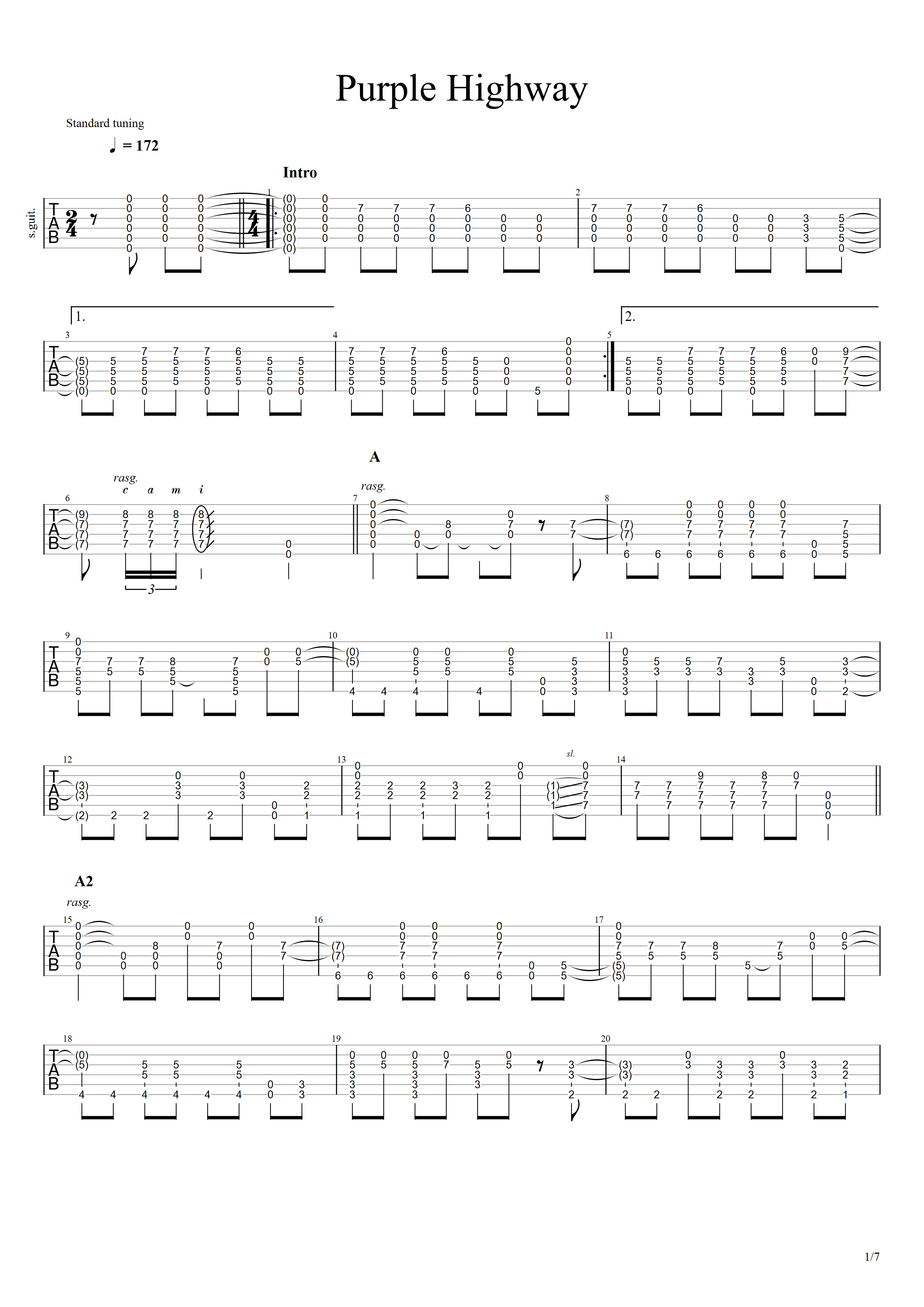 Purple Highway（原版）-C大调音乐网