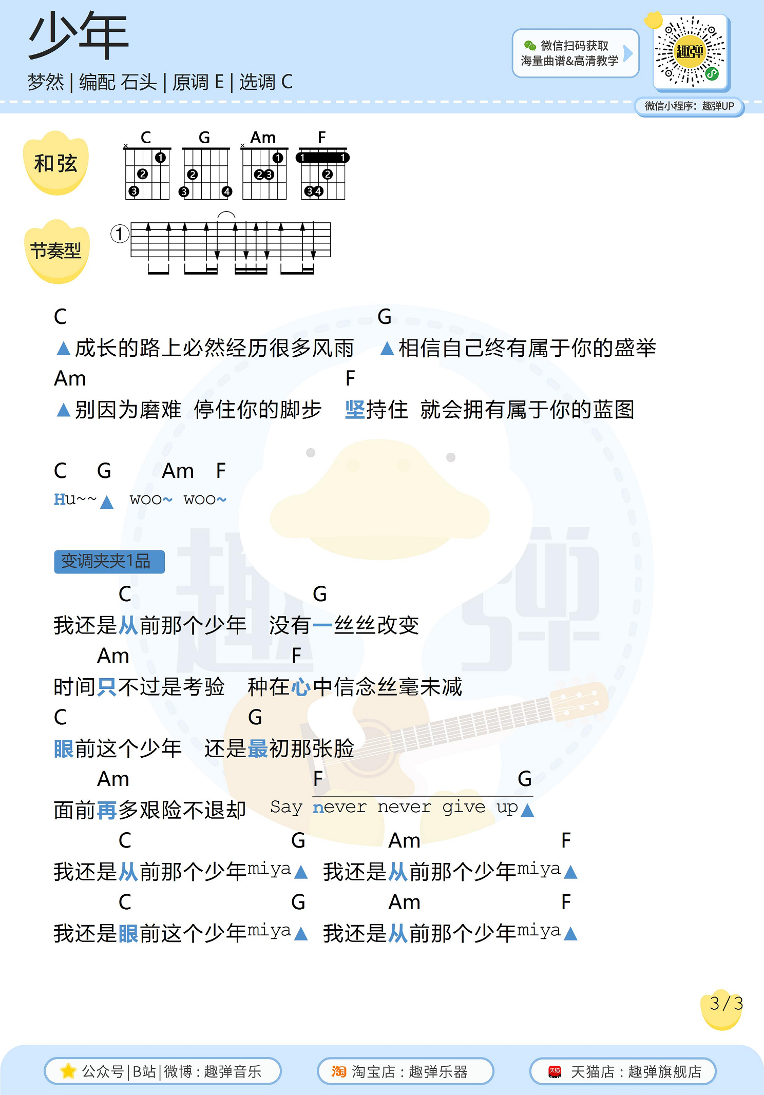 少年（高清C调和弦谱）-C大调音乐网