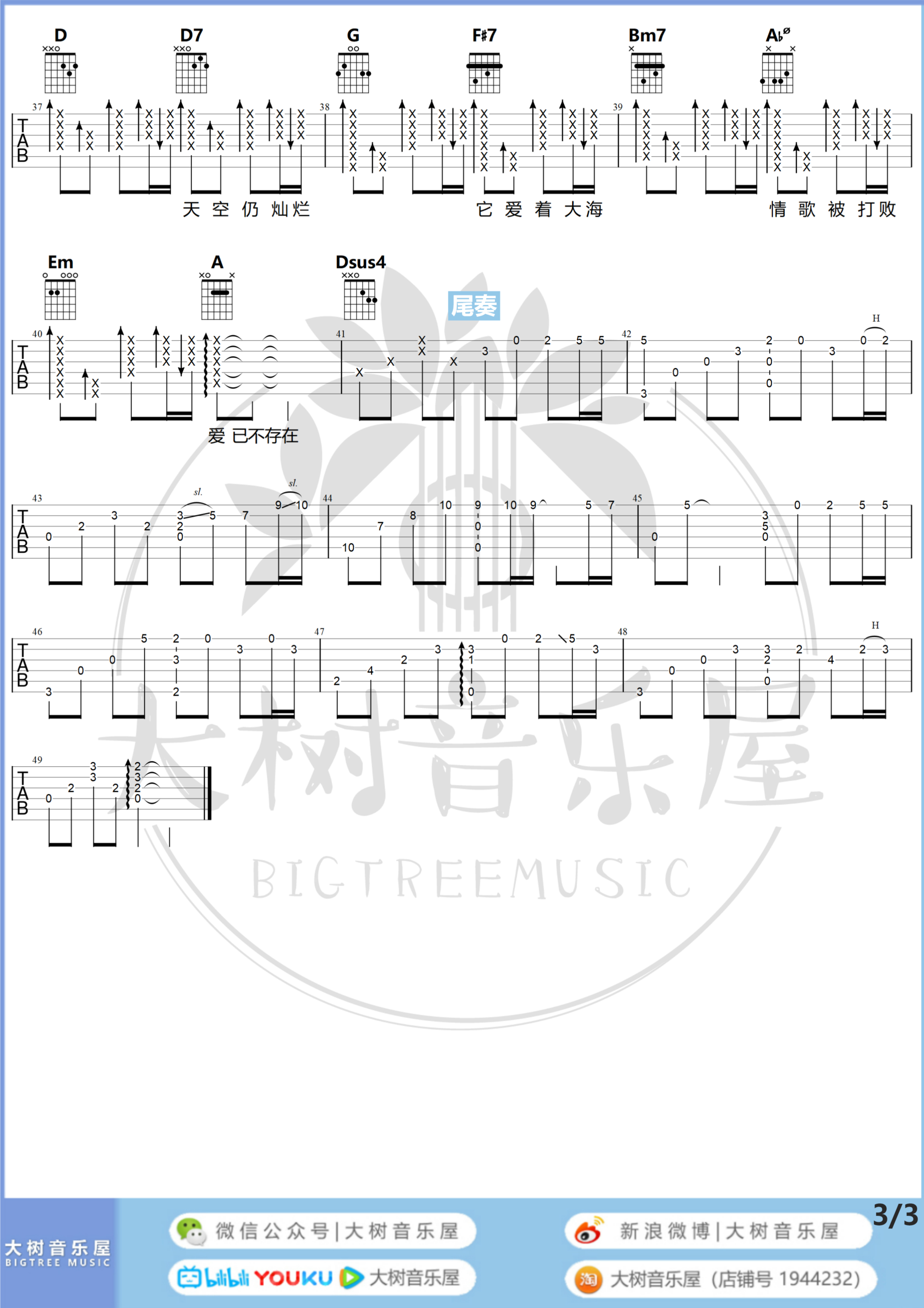 花海（大树音乐屋-D调G调版本）-C大调音乐网