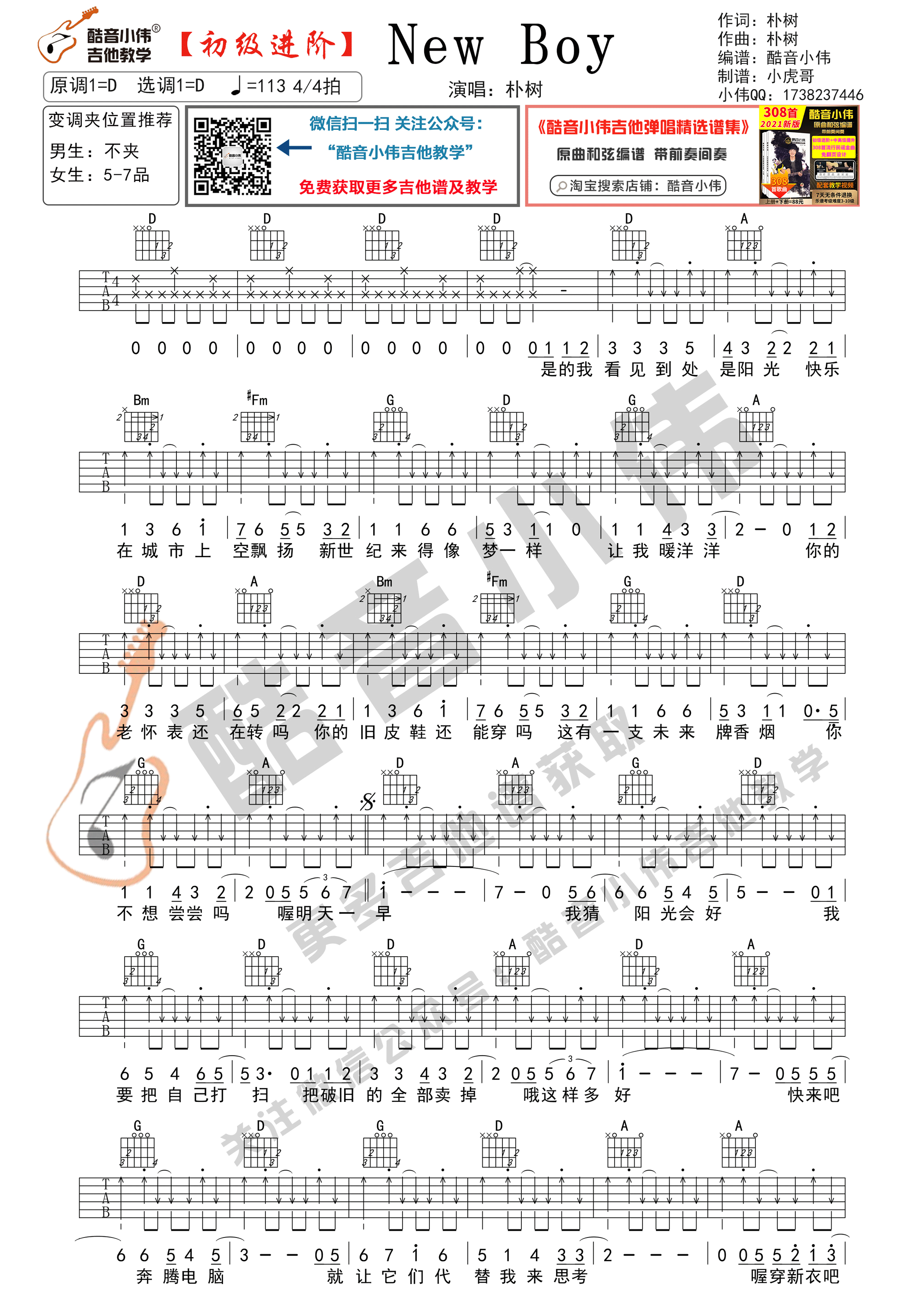 New boy（初级进阶 酷音小伟吉他教学）-C大调音乐网