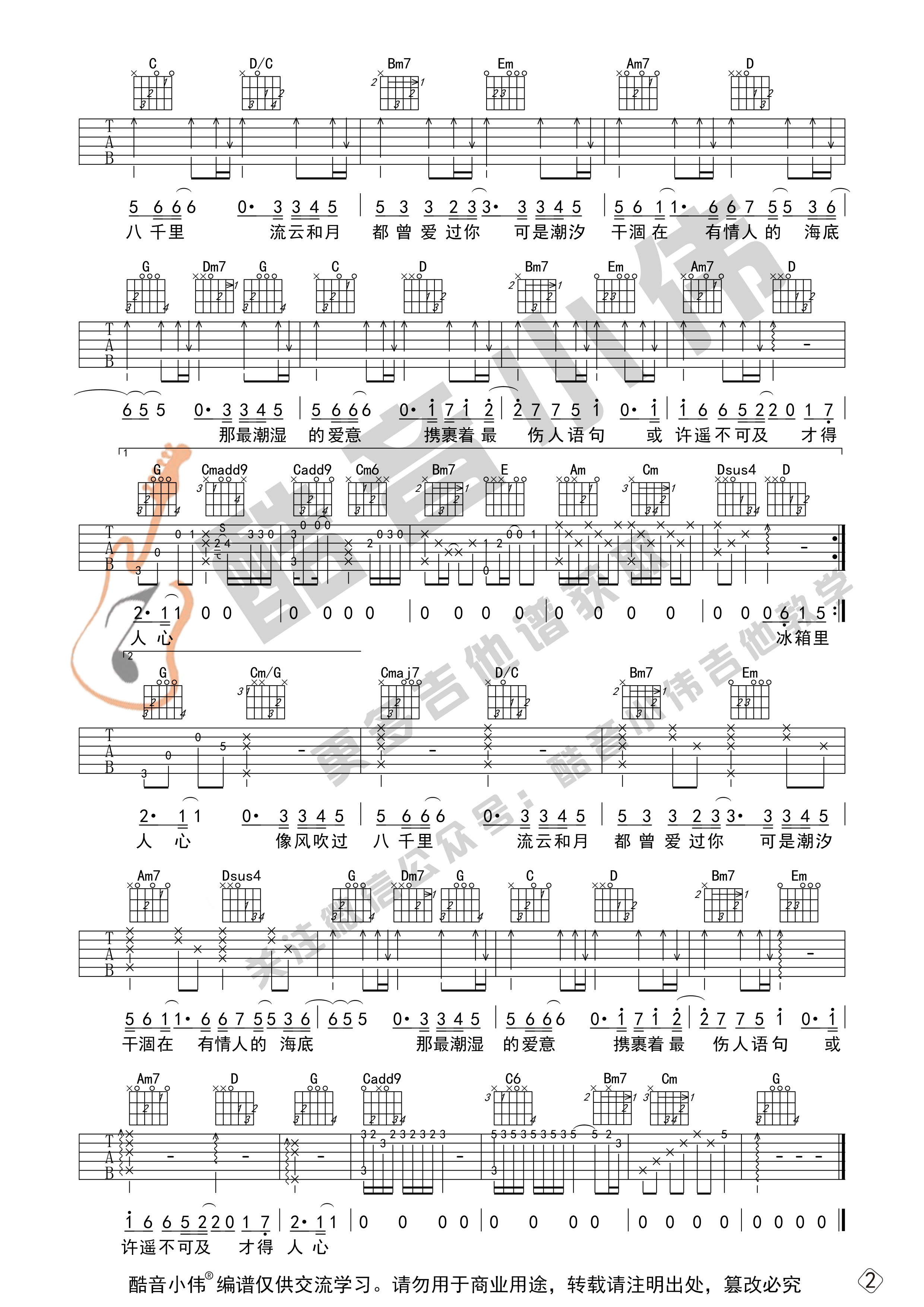 风吹过八千里（中级版 带教学 酷音小伟吉他教学）-C大调音乐网