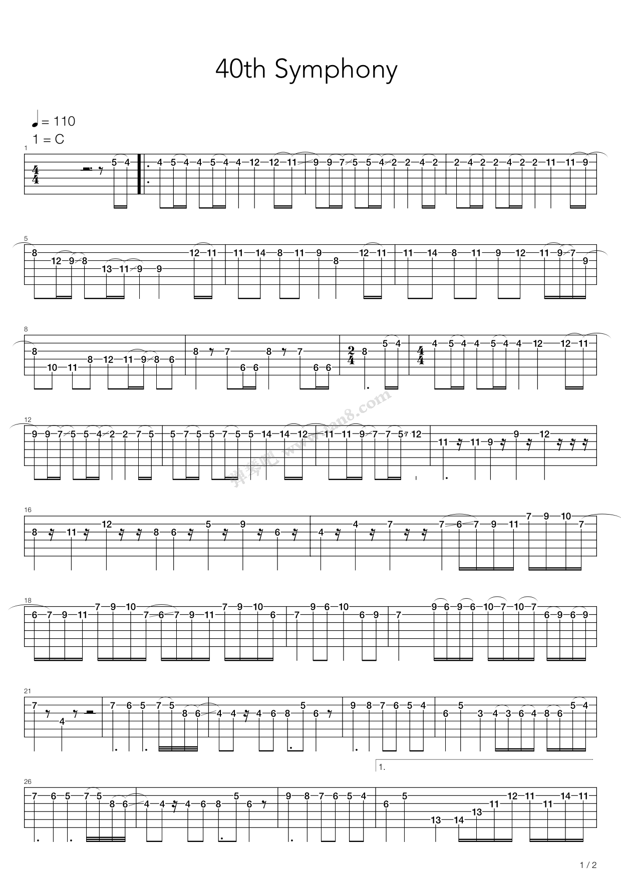 《Symphony No 40(第四十交响曲)》吉他谱-C大调音乐网