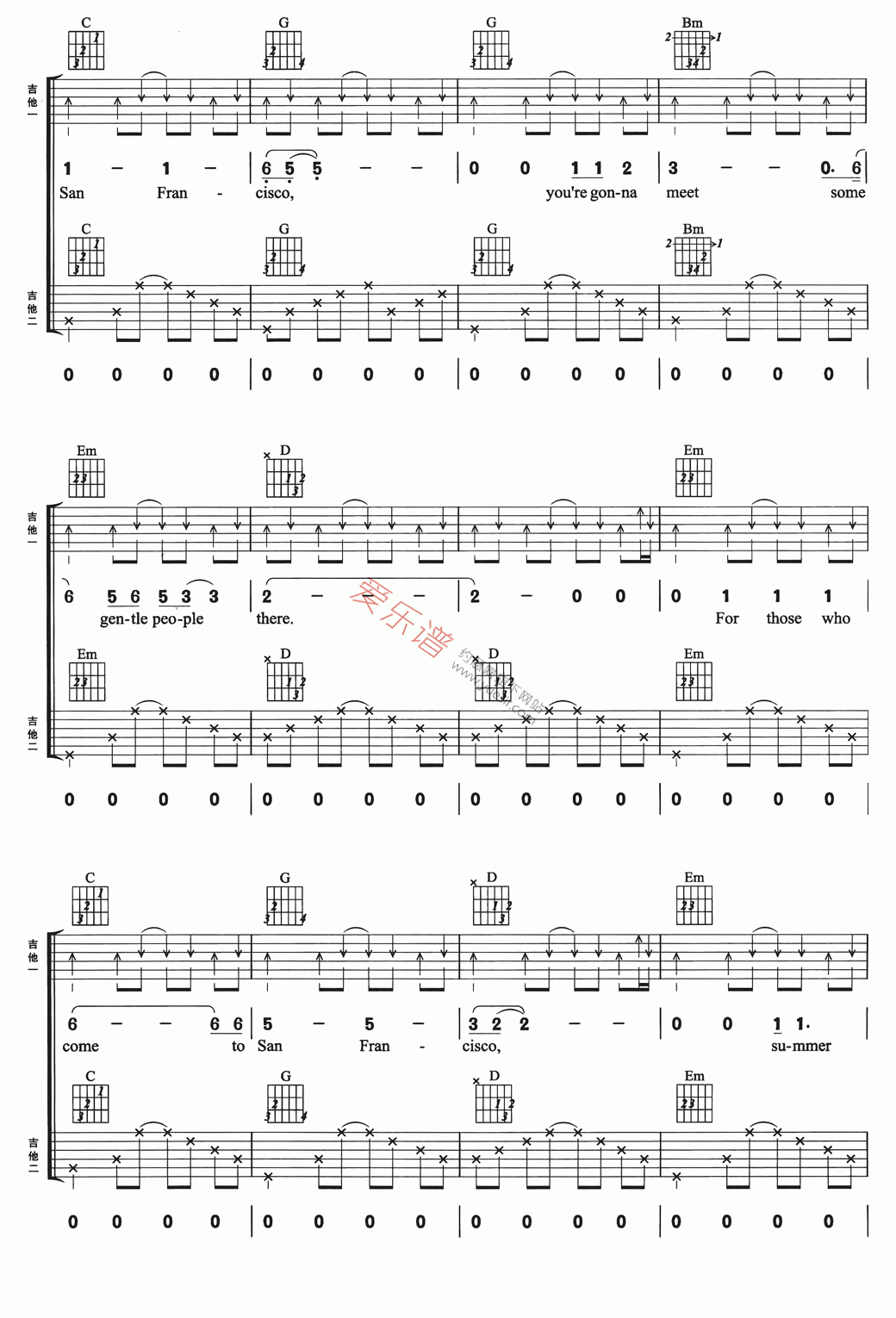 《Scott McKenzie《San Francisco》》吉他谱-C大调音乐网