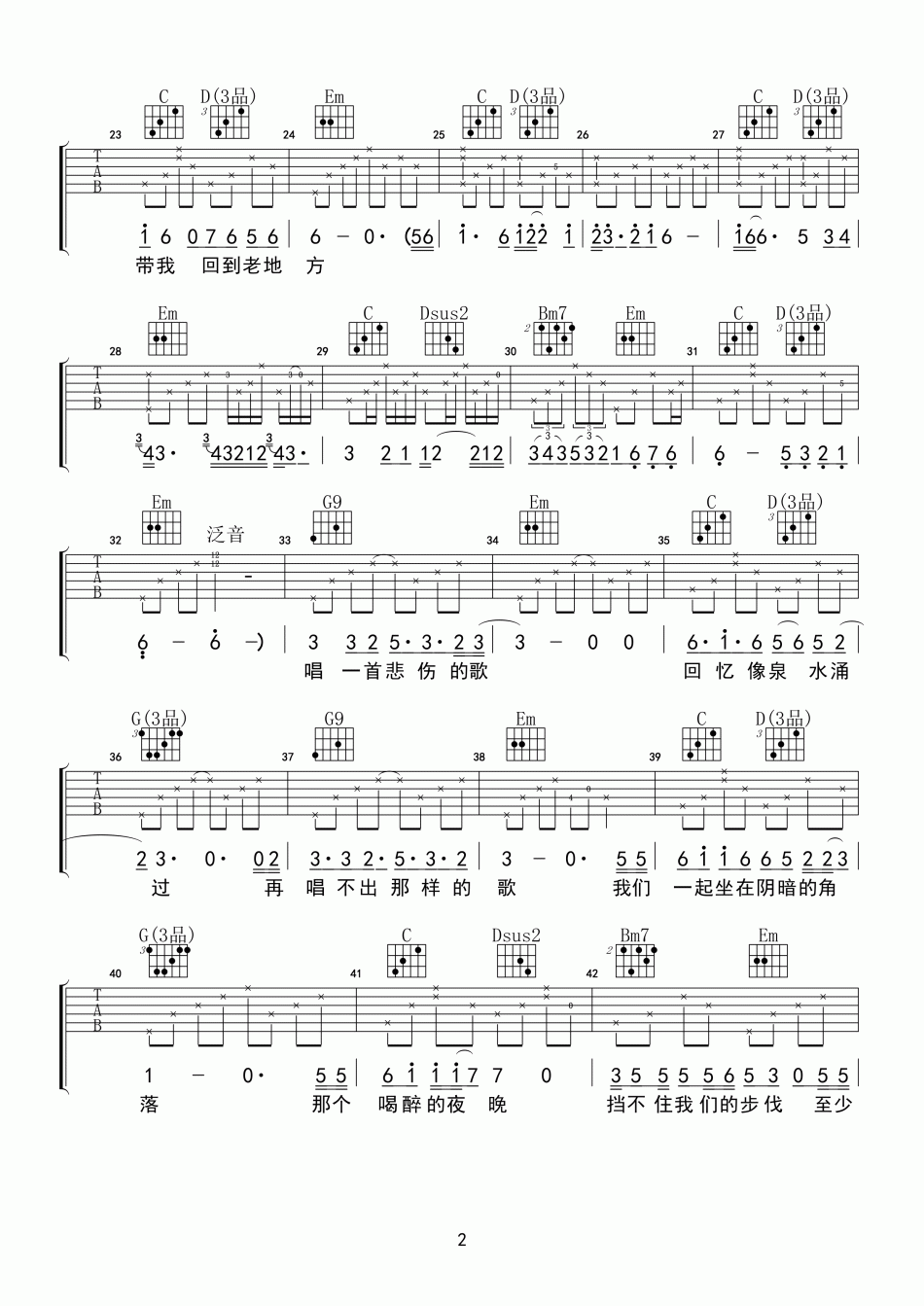 《那个喝醉的夜晚挡不住我们的步伐》吉他谱-C大调音乐网
