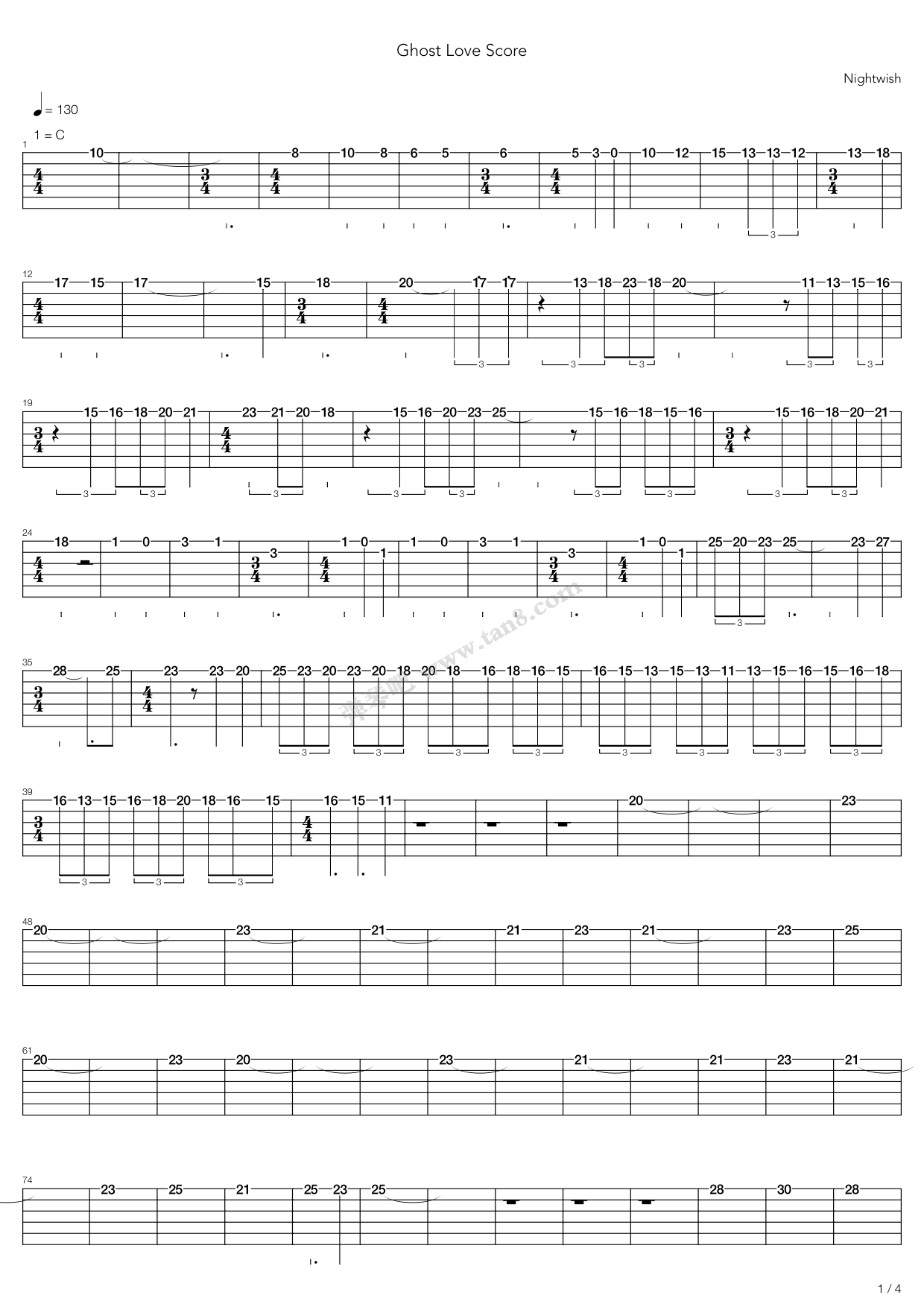 《Ghost Love Score》吉他谱-C大调音乐网