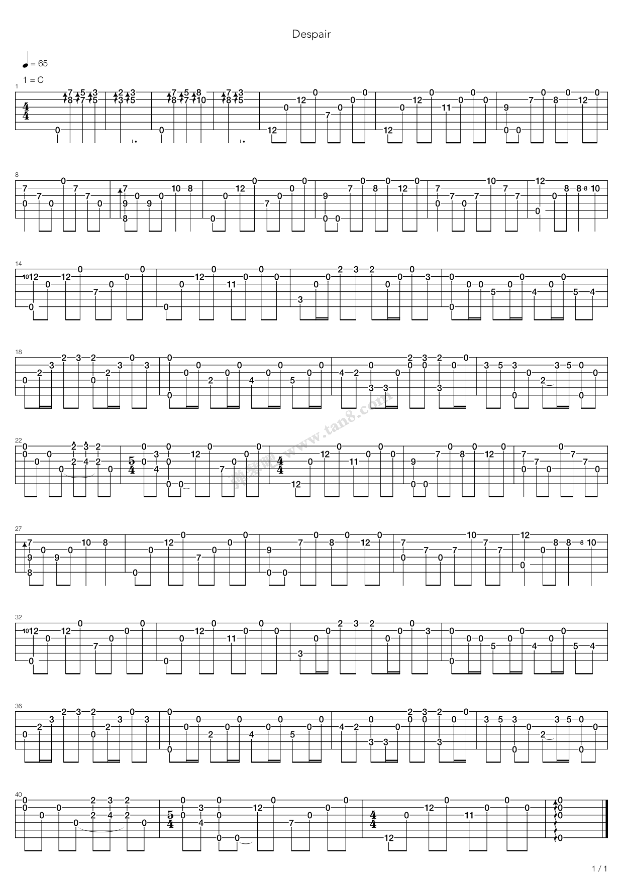 《火影忍者 - Despair》吉他谱-C大调音乐网