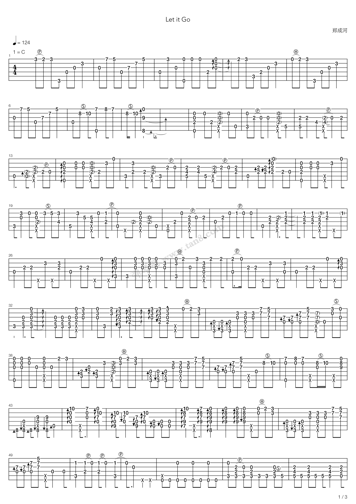 《Let It Go（冰雪奇缘指弹版，郑成河）》吉他谱-C大调音乐网