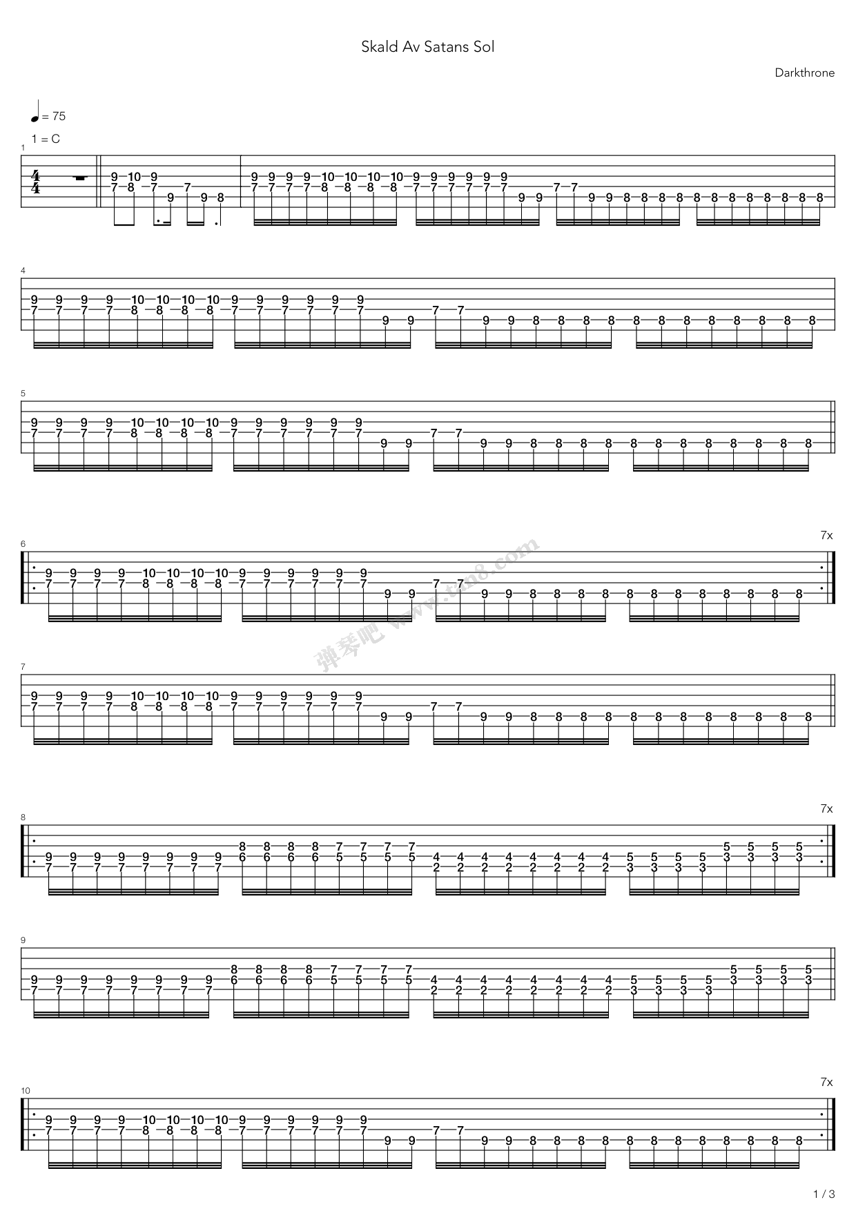 《Skald Av Satans Sol》吉他谱-C大调音乐网