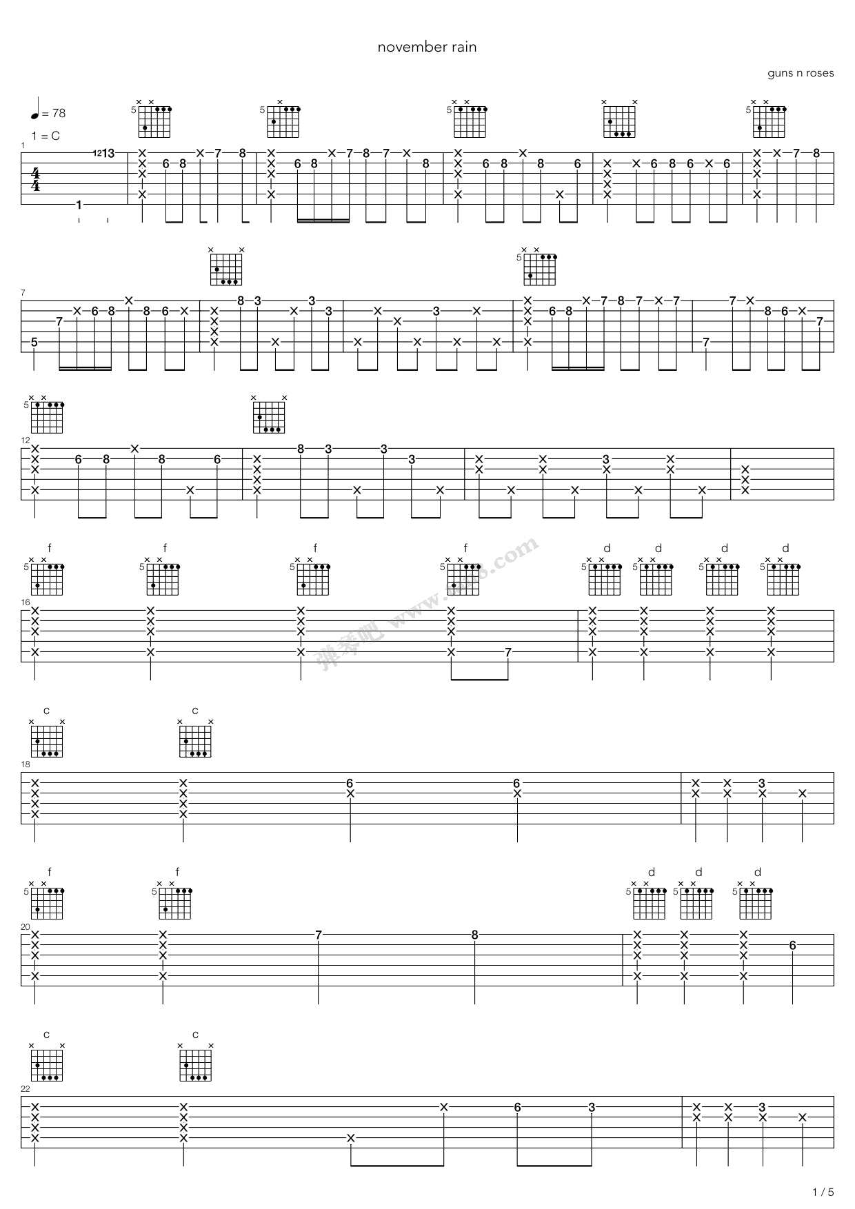 《Guns N‘ Roses全集 1》吉他谱-C大调音乐网