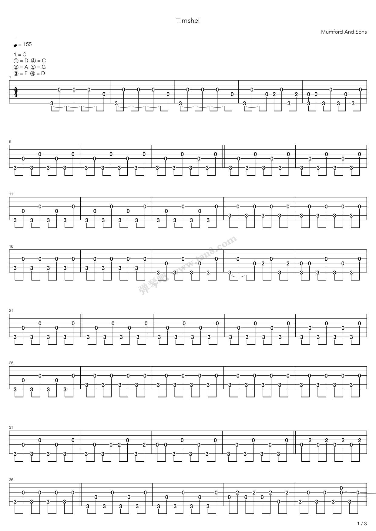 《Timshel》吉他谱-C大调音乐网