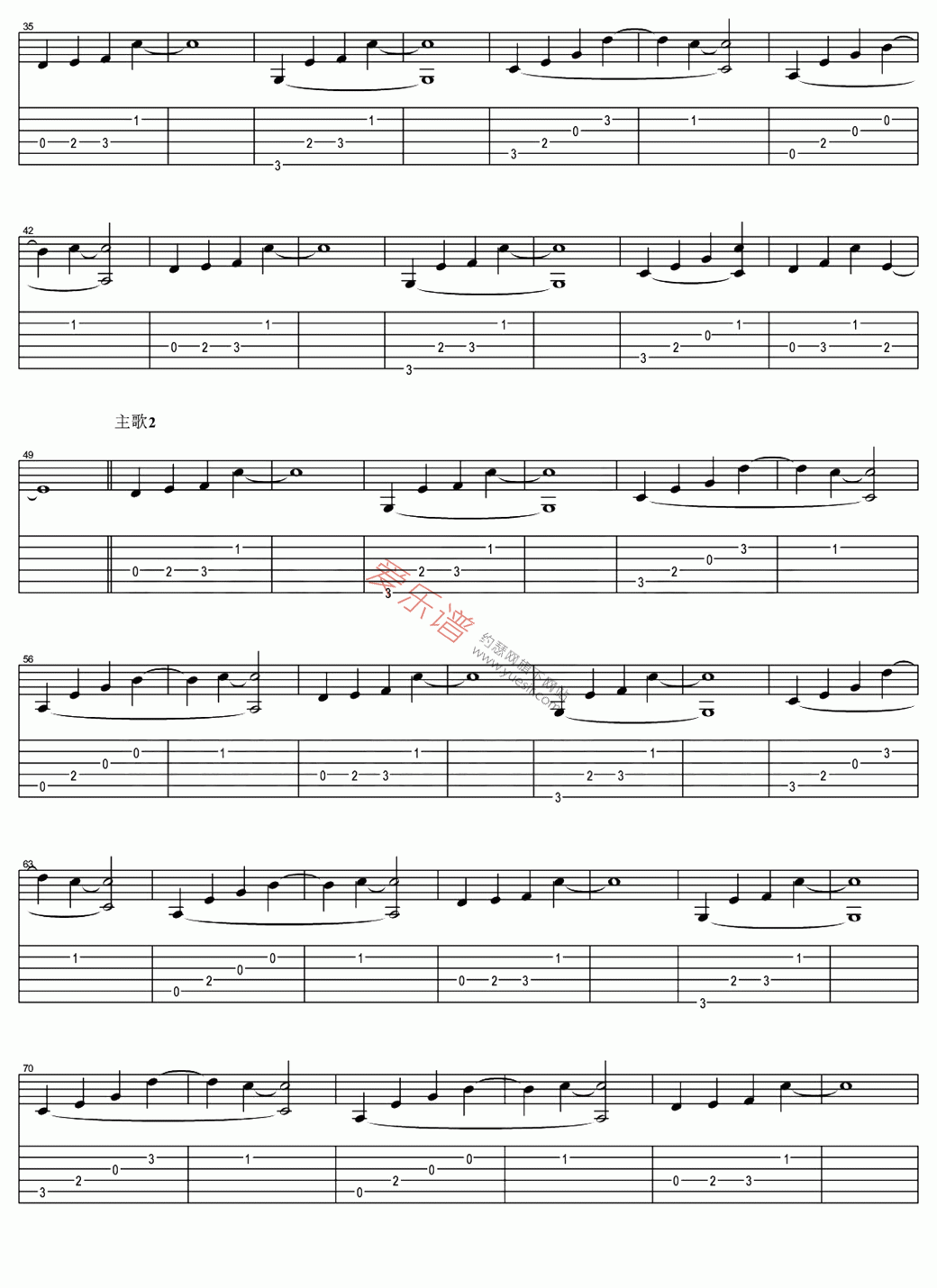 《刘若英《一辈子的孤单(指弹版)》》吉他谱-C大调音乐网