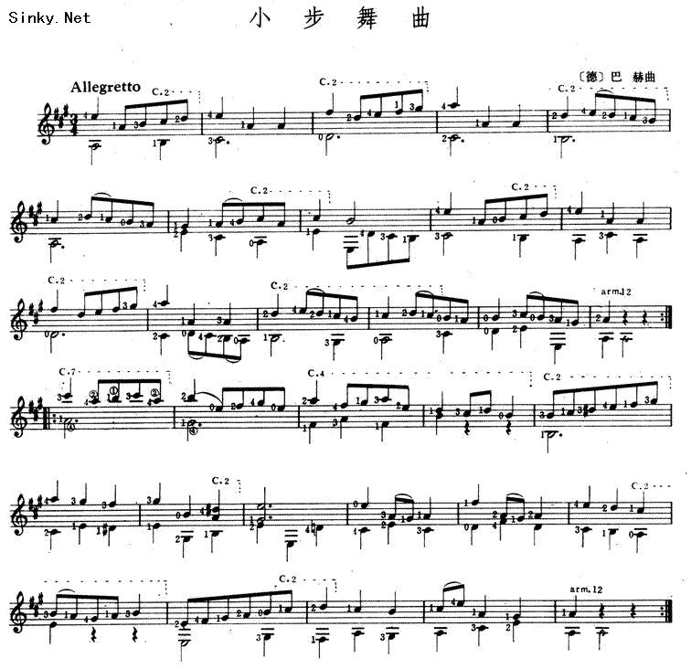 《经典的BACH小步舞曲(完整版）》吉他谱-C大调音乐网